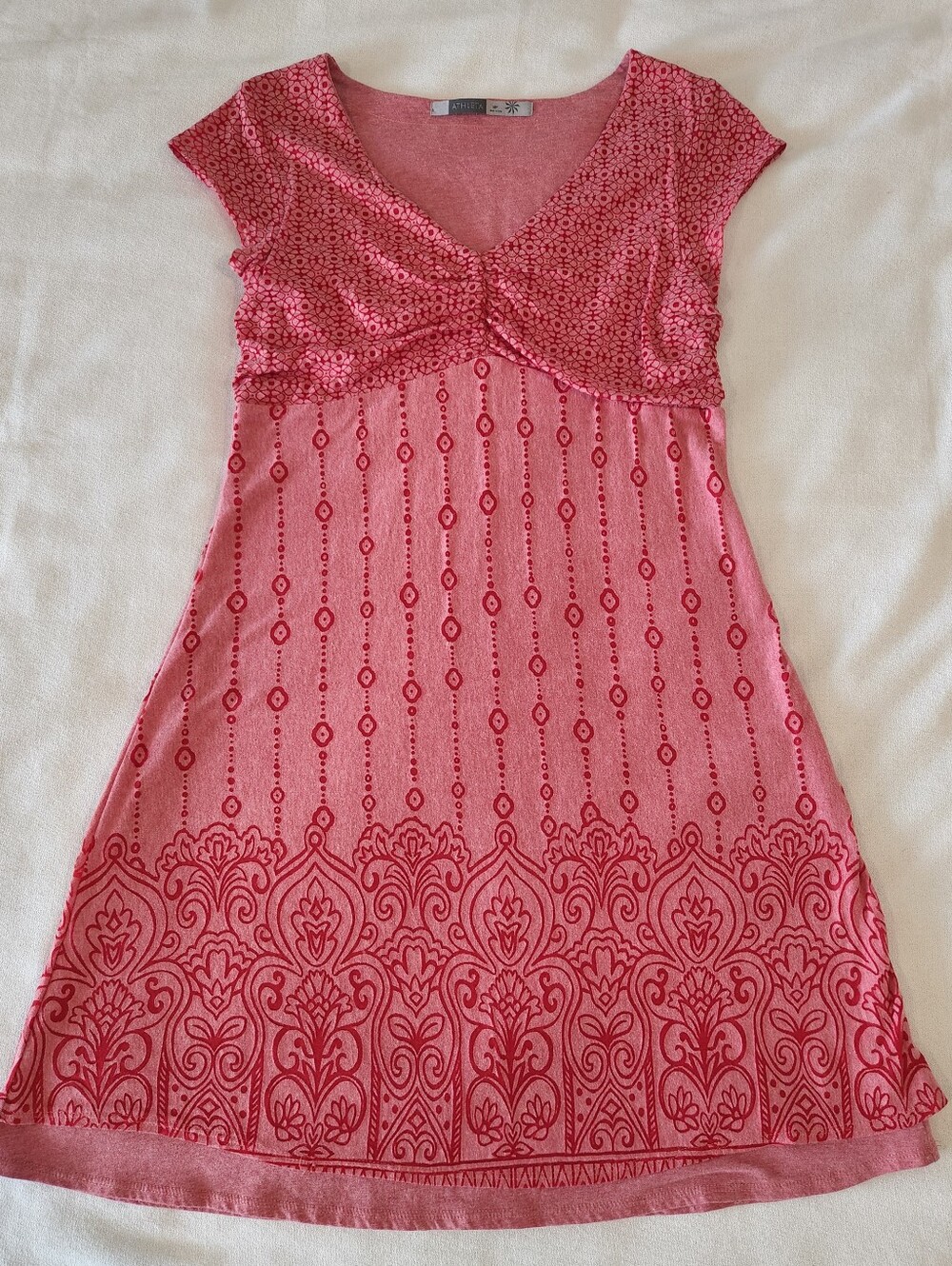 Athleta Dhara Floral Layered Dress MP Medium Petite Red Pink